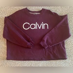 Calvin Klein Cropped Boxy Fit Women’s Size Large Maroon Logo Sweatshirt